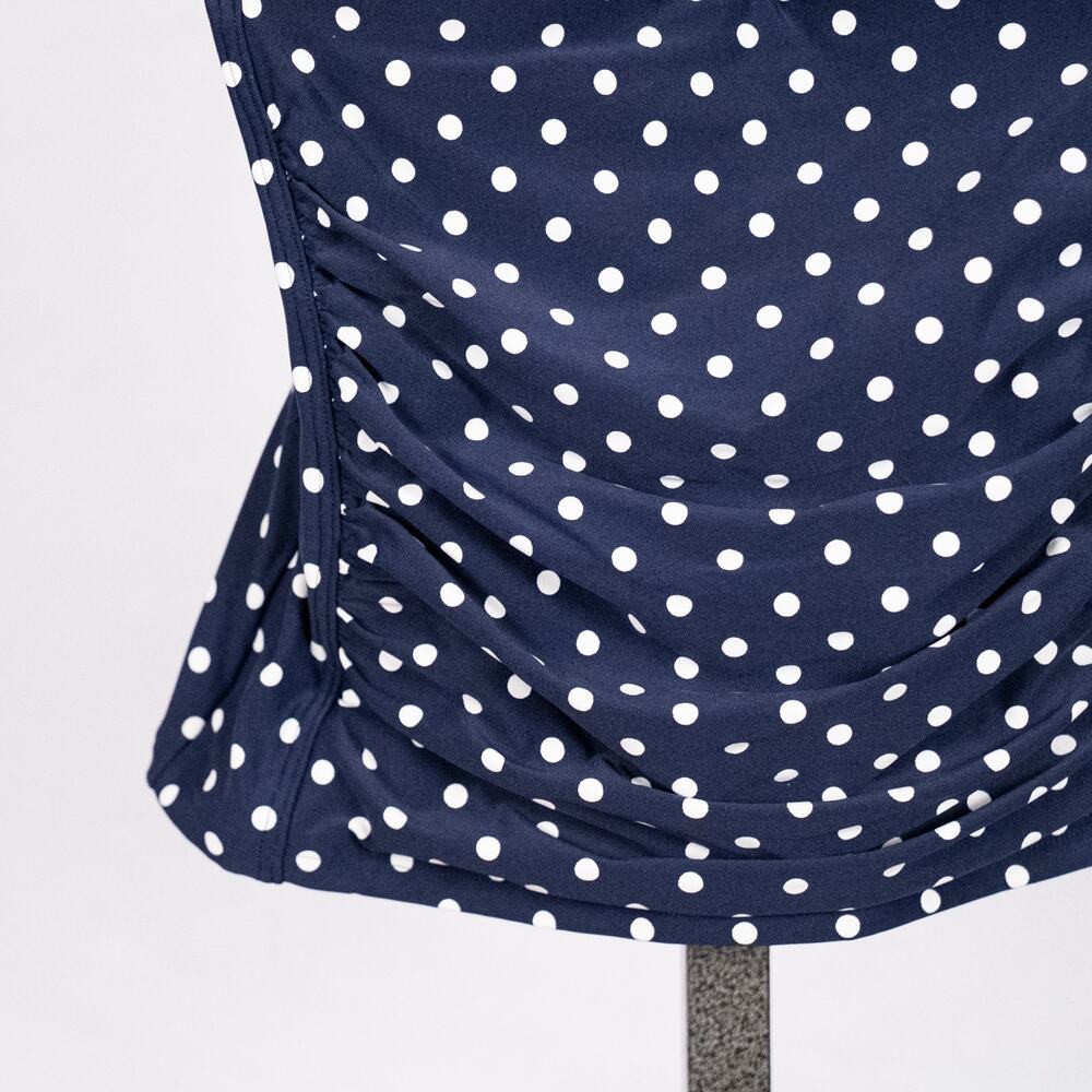 Bond Eye Australia Women's Padded Tankini Swim Top US SZ 8 Navy White Polka Dot - Picture 2 of 6